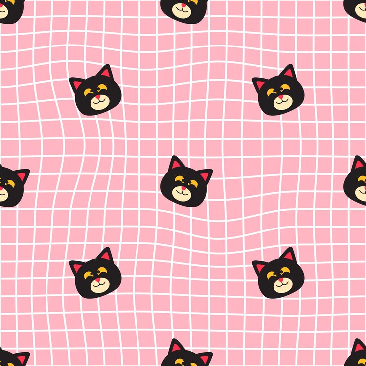 Vetor padrão sem emenda de gato preto fofo e um fundo abstrato