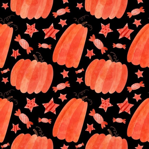 Padrão sem emenda de halloween abóboras vermelhas, doces. papel de parede digital assustador