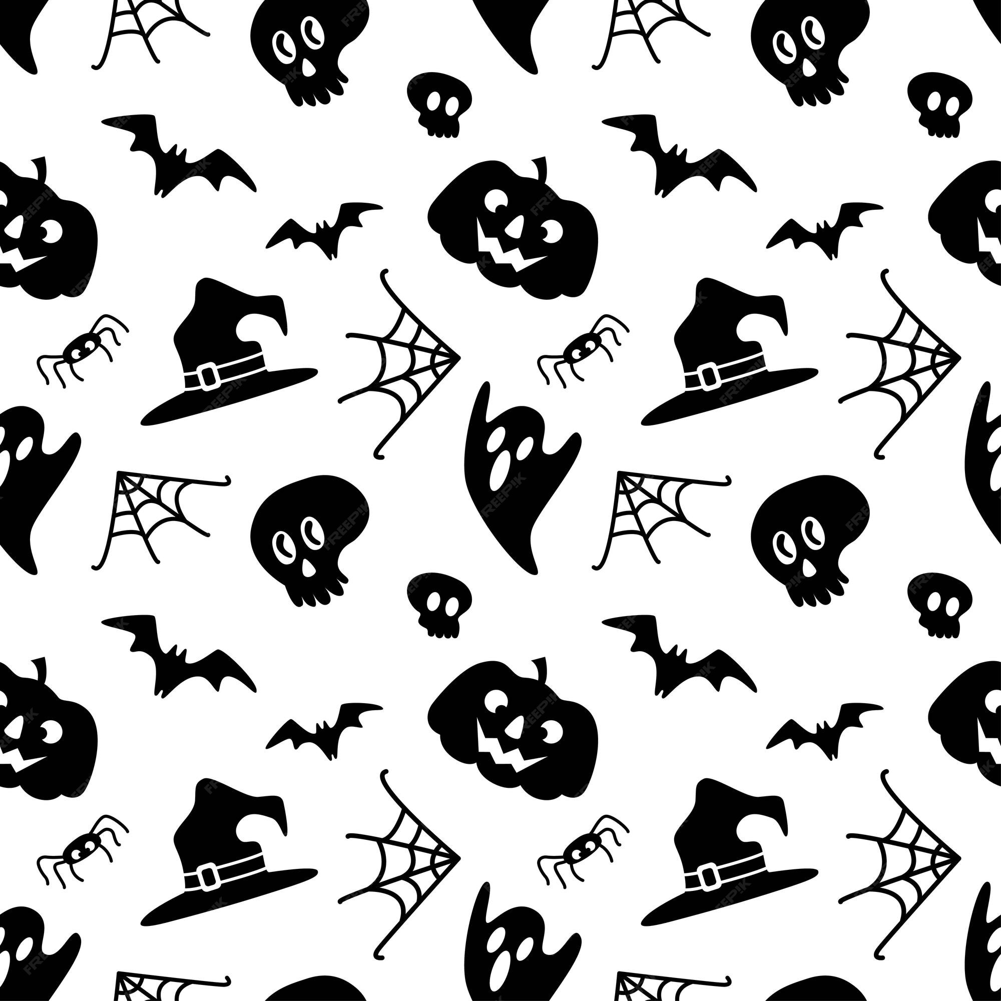 padrão sem emenda de halloween. mão desenhar morcego, chapéu, moo 3310974  Vetor no Vecteezy