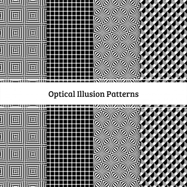 Vetor padrão sem emenda de ilusões ópticas conjunto preto e branco