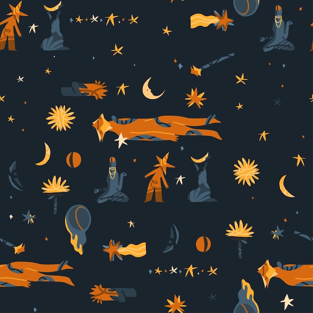 Padrão sem emenda de ilustração cósmica mágica com estrela da lua e  personagens alienígenas fofosfundo abstrato cósmicoestilo de desenho  animadoarte contemporânea desenhada à mãocosmos alien cute pattern  background