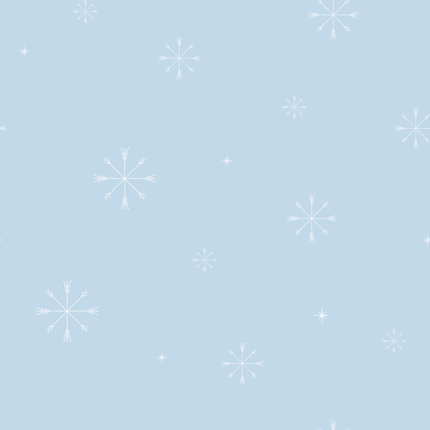 Padrão sem emenda de ilustração vetorial. flocos de neve brancos minimalistas sobre um fundo azul. decoração de inverno e natal para tecidos e papéis de embrulho.