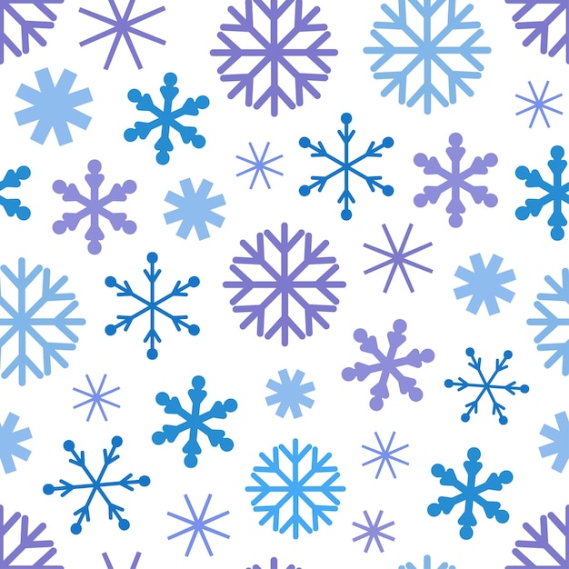 Padrão sem emenda de inverno de vetor de flocos de neve. Fabuloso plano de fundo para o projeto no tema de inverno aconchegante, ano novo, Natal. Ilustrações planas de bebês fofos