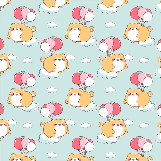 Padrão sem emenda de kawaii de cachorro shiba inu fofo