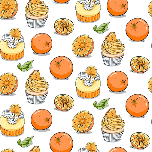 Padrão sem emenda de mão desenhada cupcake laranja