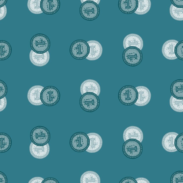 Vetor padrão sem emenda de moedas. fundo de mão desenhada de dinheiro. textura repetida em estilo doodle para tecido, papel de embrulho, papel de parede, tecido. ilustração vetorial.