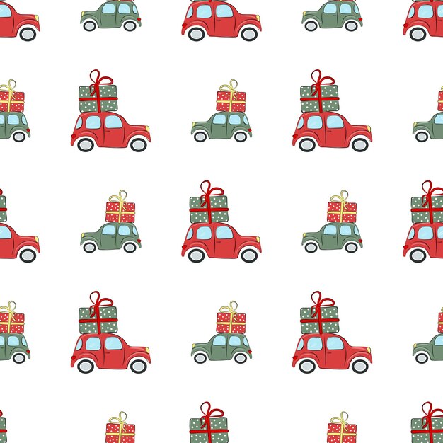 Padrão sem emenda de natal com carros e presentes a ilustração é ótima para papel de embrulho