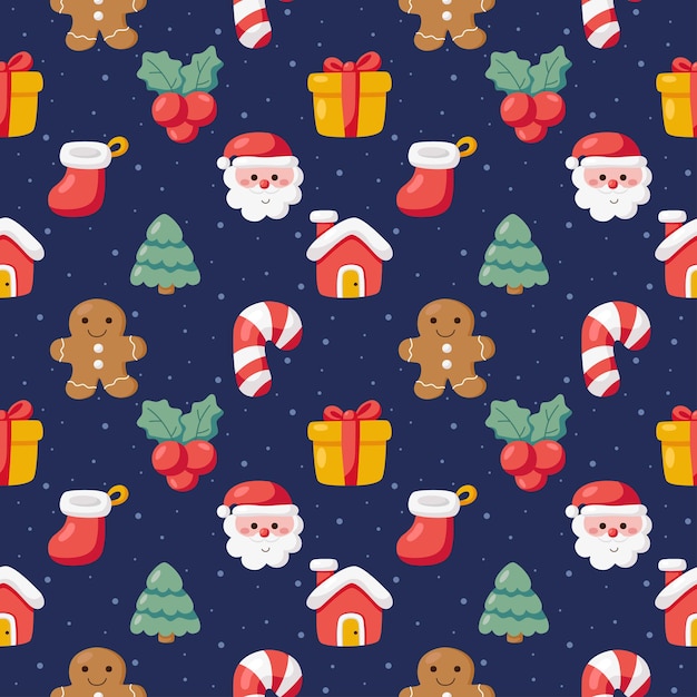 Padrão sem emenda de Natal com elementos planos em fundo azul