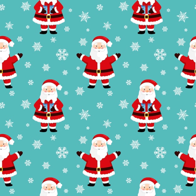 Padrão sem emenda de Natal com flocos de neve de Papai Noel Feliz Natal
