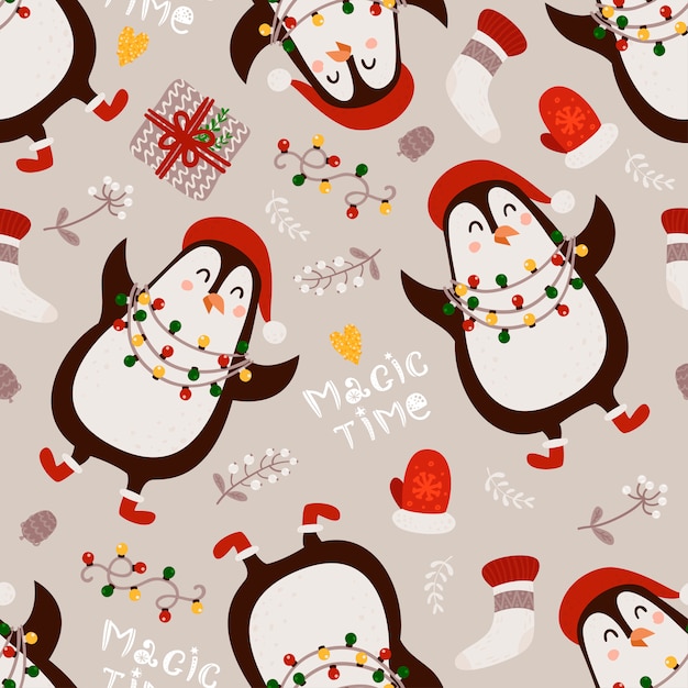 Padrão sem emenda de natal com pinguins