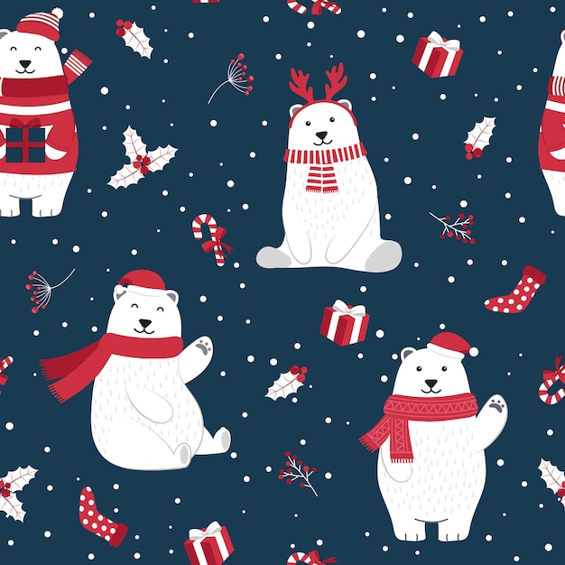 Padrão sem emenda de natal com urso polar