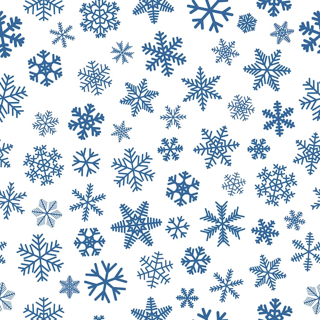 Padrão sem emenda de natal de flocos de neve, azul sobre fundo branco