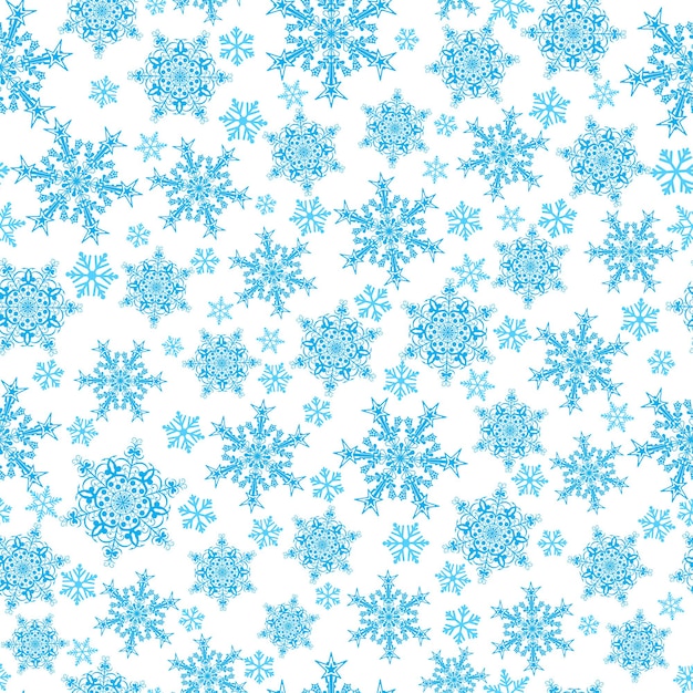 Padrão sem emenda de natal de flocos de neve grandes e pequenos, azul sobre branco