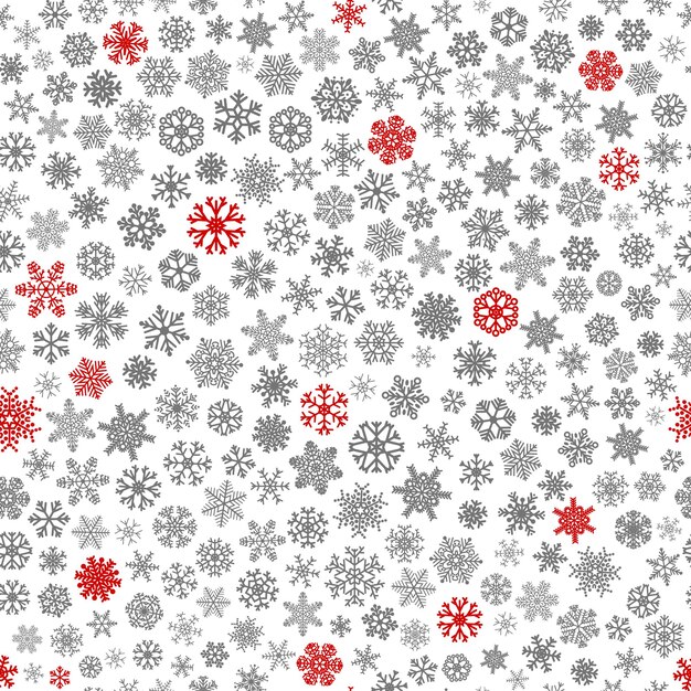 Padrão sem emenda de Natal de pequenos flocos de neve, vermelho e cinza em branco