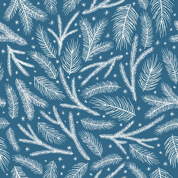 Padrão sem emenda de Natal. Galhos de pinheiro, bagas vermelhas, flocos de neve. Papel digital de saudação da temporada. Férias de natal de inverno