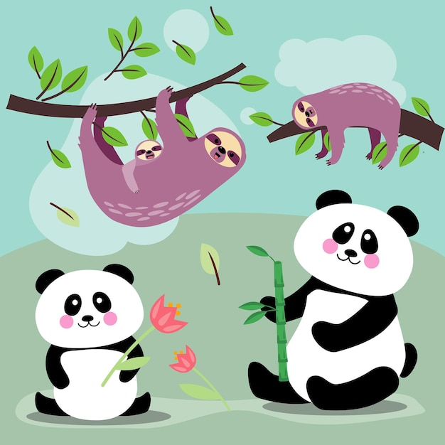 Desenhos animados panda bonito blocos de construção ano novo