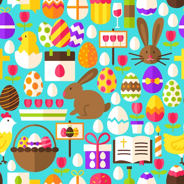 Padrão sem emenda de Páscoa azul. Ilustração em vetor Design plano. Fundo da telha. Feriado de primavera.