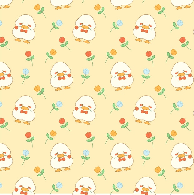 Padrão sem emenda de pato fofo e flor bebê