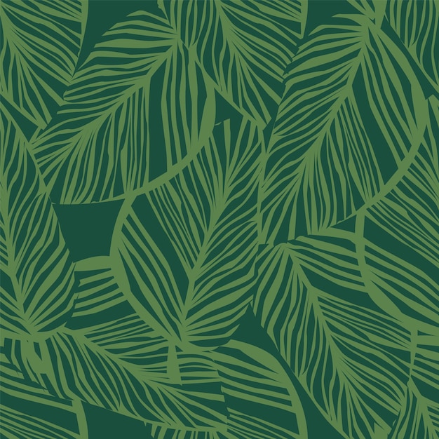 Padrão sem emenda de planta exótica abstrata sobre fundo verde. papel de parede de folha verde. padrão tropical, folhas de palmeira sem costura fundo floral. ilustração vetorial