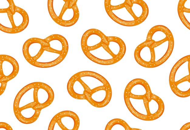 Padrão sem emenda de pretzel em fundo branco, ilustração vetorial.