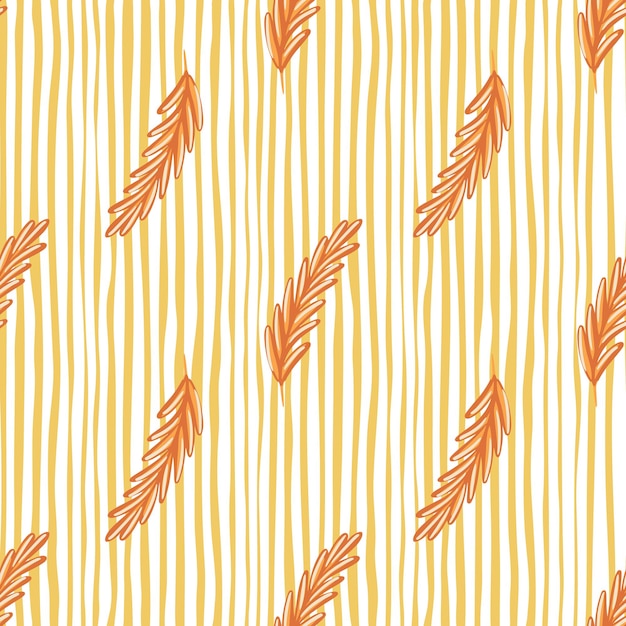 Padrão sem emenda de silhuetas de alecrim laranja em estilo simples de botânica. fundo listrado branco e amarelo. perfeito para design de tecido, impressão têxtil, embalagem, capa. ilustração vetorial.