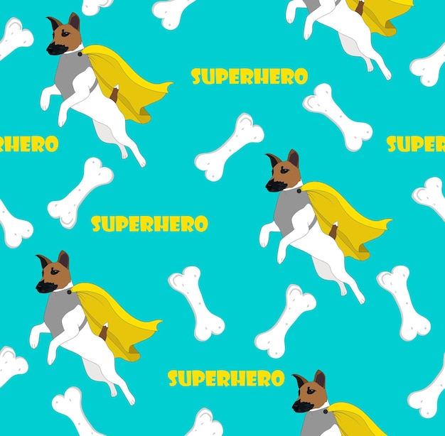 Padrão sem emenda de super-cachorro voador sobre o fundo azul.