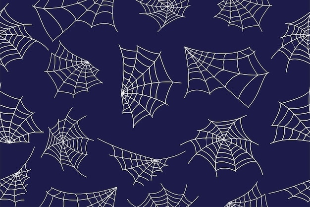Vetor padrão sem emenda de teia de aranha de halloween fundo escuro e fundo vetor sem costura teia de aranha branca