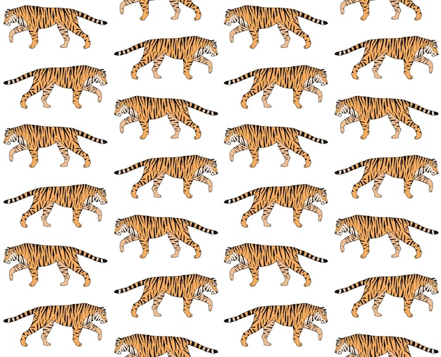 Padrão sem emenda de tigres desenhados à mão