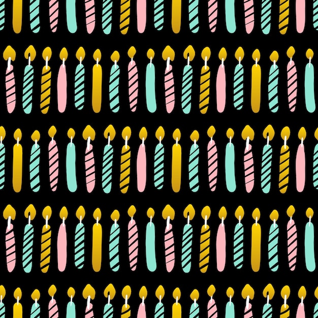 Padrão sem emenda de velas de aniversário. ilustração em vetor de fundo de saudação na moda.