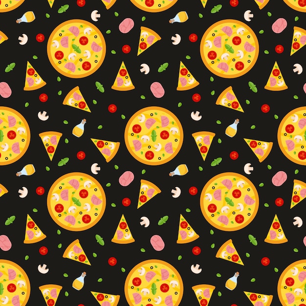 Vetor padrão sem emenda de vetor com pizza. para papéis de parede, papel de embrulho, cartões e ilustração web.