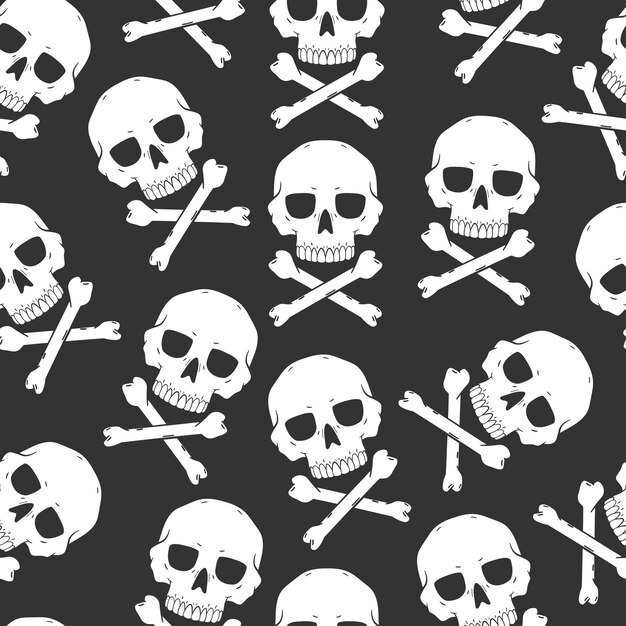 Padrão sem emenda de vetor de caveira e ossos cruzados para o Halloween. Plano de fundo para papel de parede, embalagem, embalagem e pano de fundo.