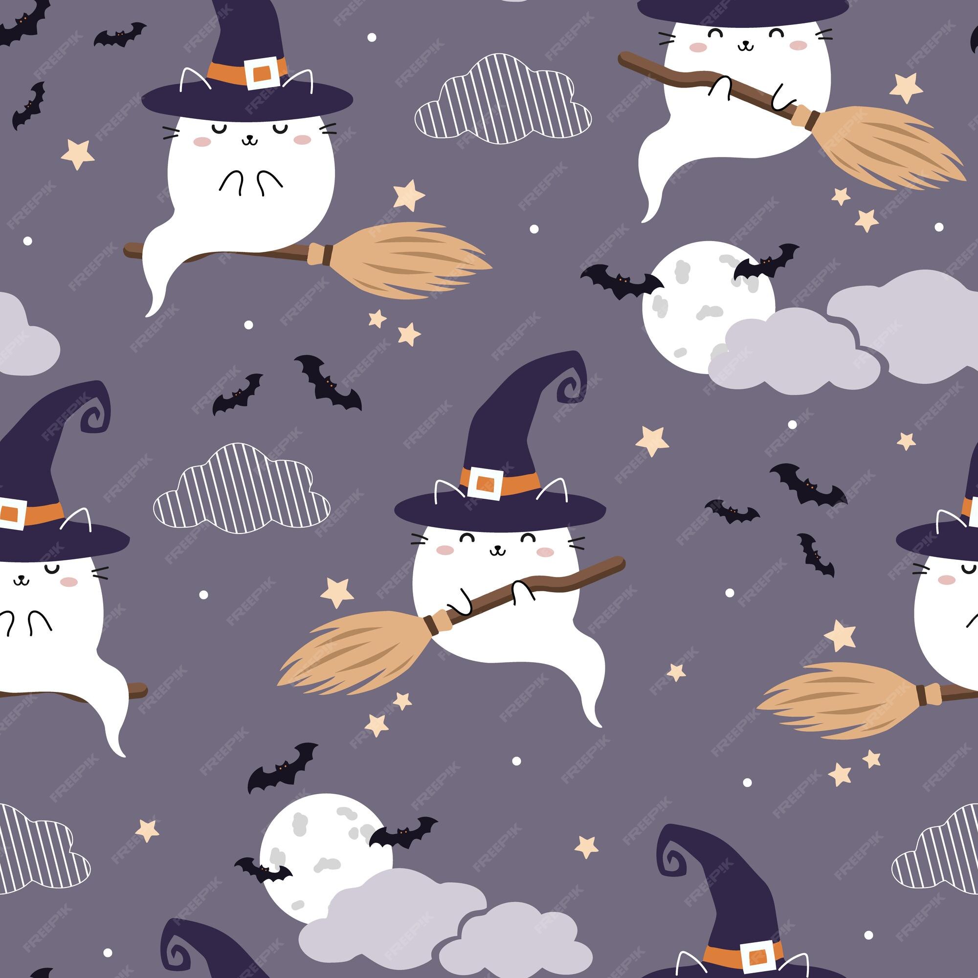 Grande padrão sem emenda de halloween com elementos de estilo doodle  simples de desenho animado