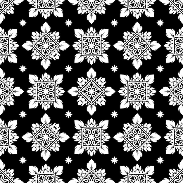 Padrão sem emenda de vetor floral Repetindo o fundo abstrato Estrutura geométrica preto e branco