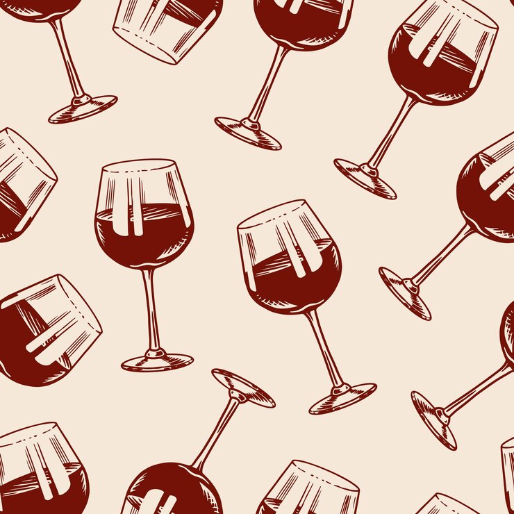 Vetor padrão sem emenda de vinho bebida alcoólica ou garrafa de champanhe espumante e vidro cartaz vintage ou banner esboço gravado desenhado à mão para bar, fundo de vinícola, menu de restaurante