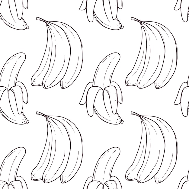 Padrão sem emenda desenhada de mão com bananas em fundo branco.