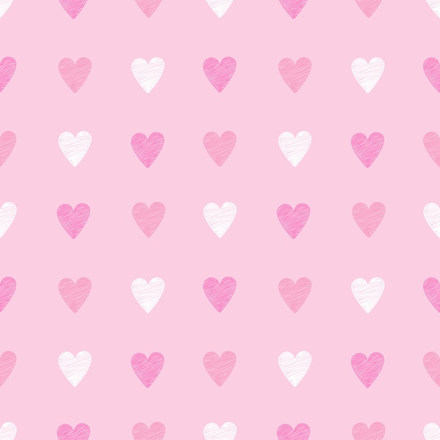 Padrão sem emenda desenhados à mão, corações rosa