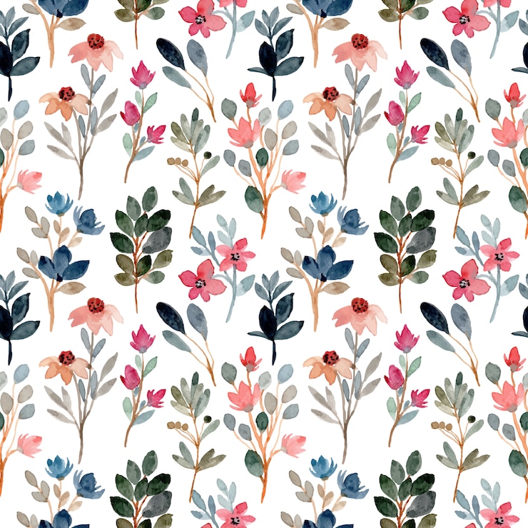 Vetor padrão sem emenda em aquarela floral selvagem