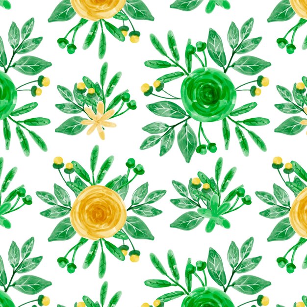 Padrão sem emenda em aquarela floral verde amarelo