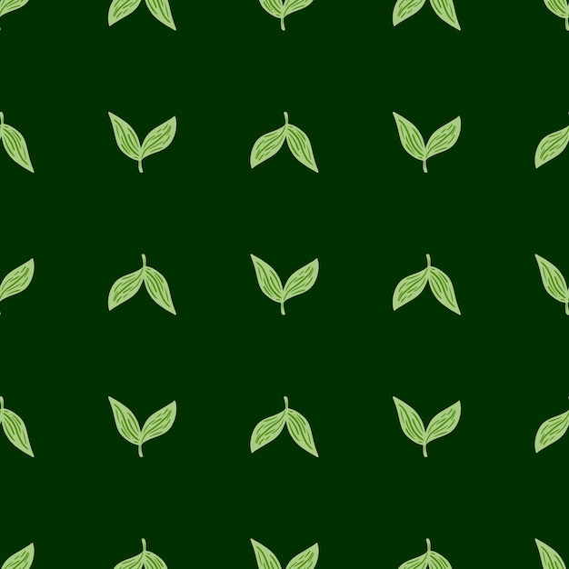 Padrão sem emenda geométrico de ervas com silhuetas de folhas simples com contornos. cenário de folhagem. fundo verde. ilustração vetorial para estampas de têxteis sazonais, tecidos, cenários e papéis de parede.