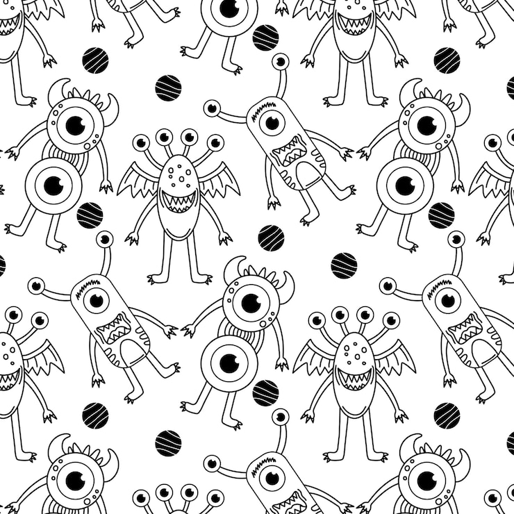 Vetor padrão sem emenda infantil com monstros. desenhado por linhas. ideia para quarto infantil, têxteis, wallp