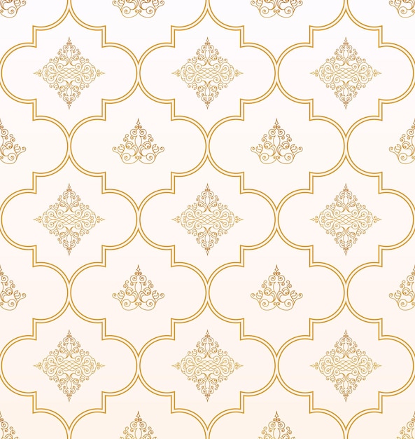 Padrão sem emenda oriental vetorial com ornamento de arte para design papel de parede dourado e fundo de luxo