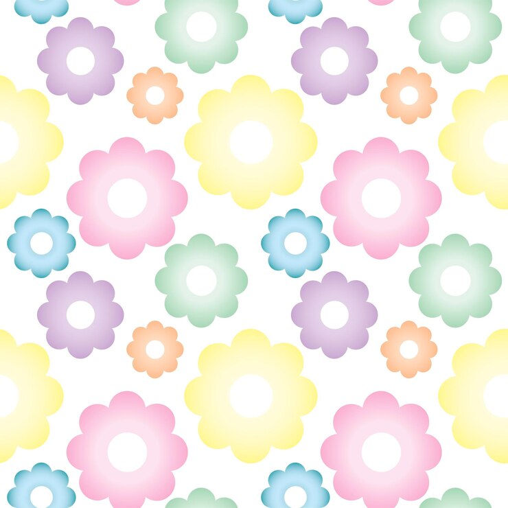 Vetor padrão sem emenda pastel multicolor. ícones de flores simples, padrão de vetor brilhante sem fundo.