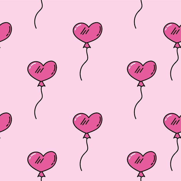Padrão sem emenda rosa com balões de corações. doodle papel de embrulho de coração para dia dos namorados