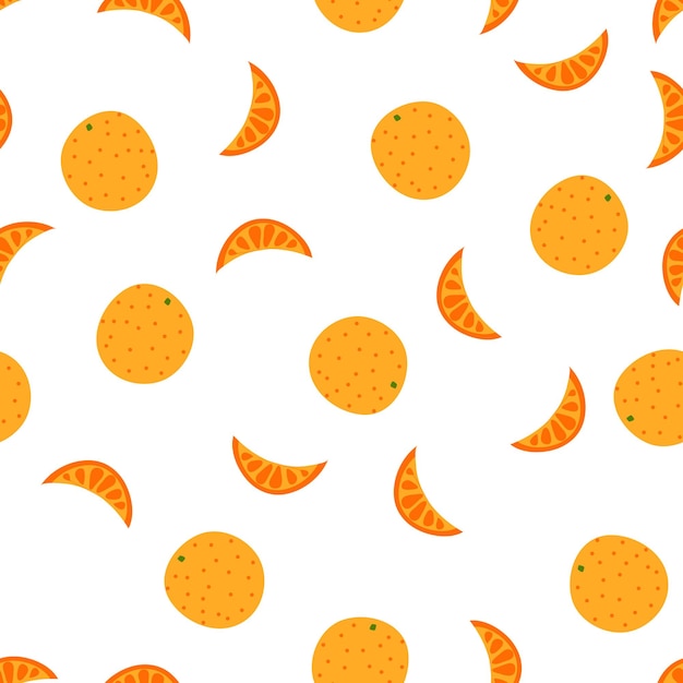 Padrão simples sem costura com laranja e fatia. ilustração em vetor colorida de frutas cítricas.