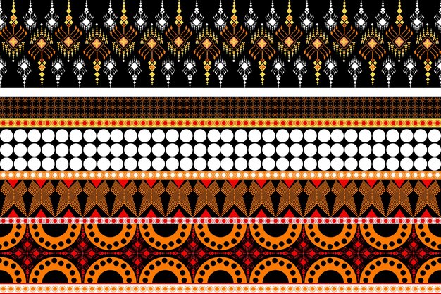 Vetor padrão tailandês em camadas desenhos étnicos formas geométricas cor triangular gota de lágrima ikat vermelho branco amarelo