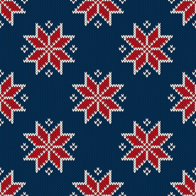 Vetor padrão tradicional de tricô de natal com flocos de neve lã tricô sem costura design de suéter