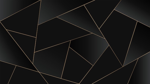 Padrão triangular de luxo preto escuro linhas douradas fundo mosaico de ouro e textura preta
