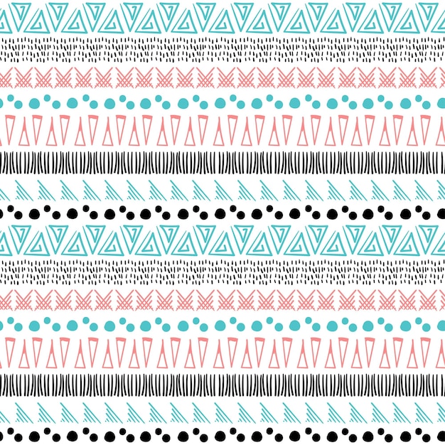 Padrão tribal sem costura com elementos de doodle Impressão geométrica abstrata asteca Pano de fundo vetorial étnico