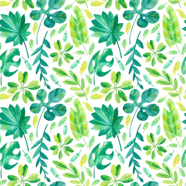 Padrão tropical sem costura banana monstera jungle folhas misturam clipart de aquarela