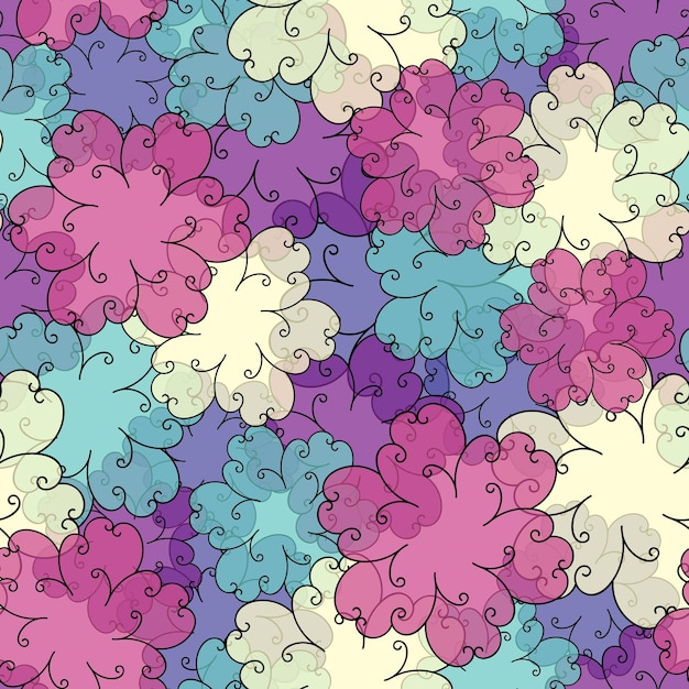 Vetor padrão vetorial abstrato colorido sem costura com flores encaracoladas simples